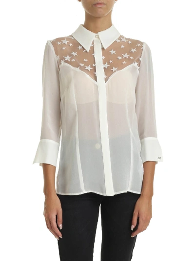 Shop Elisabetta Franchi Ivory Shirt With Star Embroidery In White