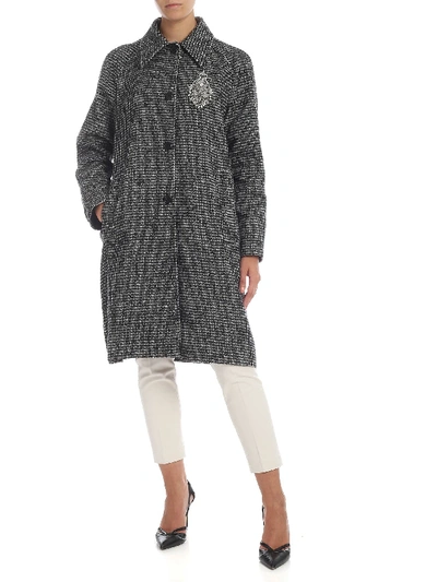 Shop Dondup Houndstooth Single-breasted Coat With Jewel Patch In Black