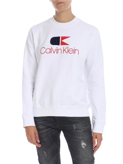 Shop Calvin Klein White Sweatshirt With Contrast Vintage Logo