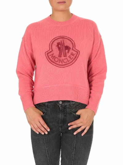 Shop Moncler Patch Logo Pullover In Salmon Pink