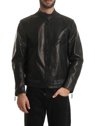 Shop Off-white Black Leather Biker Jacket