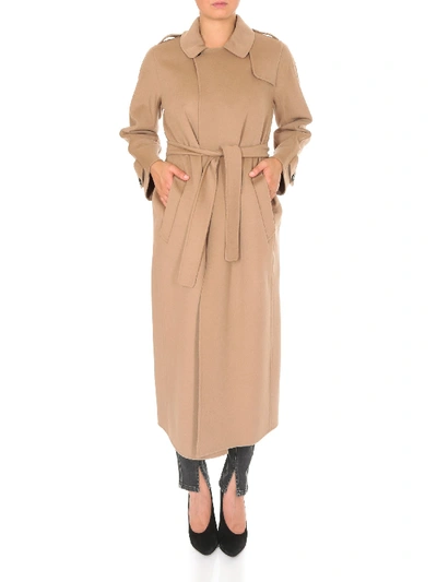 Shop Max Mara Trench Coat In Wool And Angora In Beige