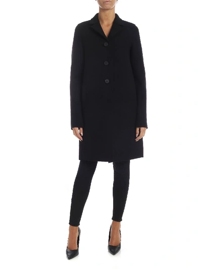 Shop Harris Wharf London Black Coat In Virgin Wool Cloth