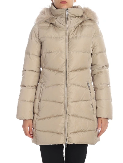 Shop Add Quilted Down Jacket In Beige With Fur Insert