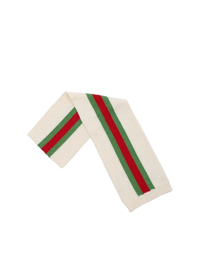 Shop Gucci White Scarf With Web Ribbon