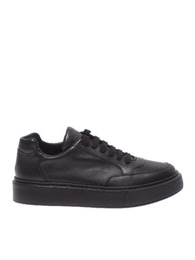 Shop Prada Black Leather Sneakers With Logo