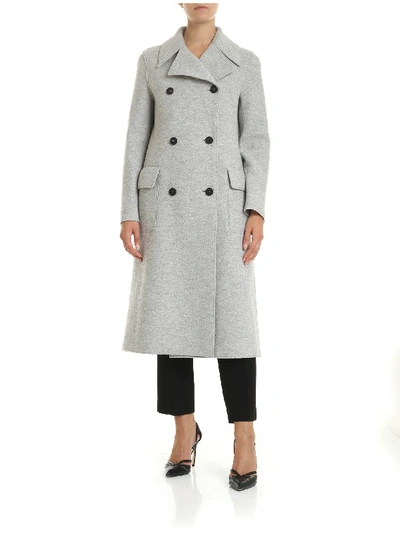 Shop Harris Wharf London Coat In Grey Virgin Wool Cloth