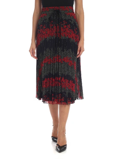 Shop Red Valentino Floral Printed Pleated Skirt In Black