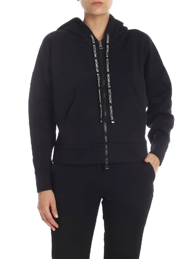 Shop Moncler Sweatshirt In Black With Branded Drawstrings
