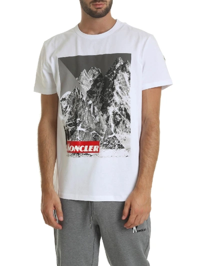 Shop Moncler Mountain Printed T-shirt In White