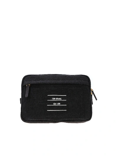 Shop Thom Browne Belt Bag With Label Print In Dark Gray In Grey