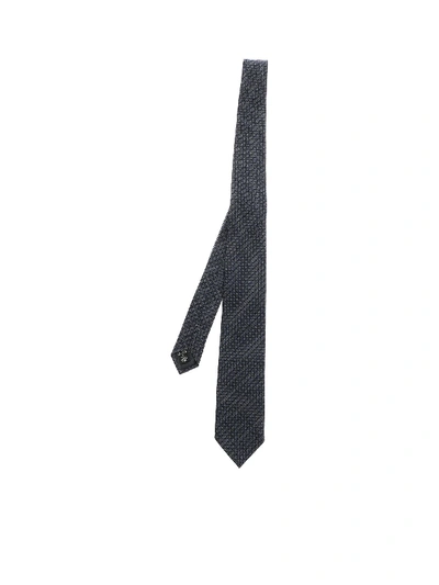 Shop Ermenegildo Zegna Dark Blue Tie With Geometric Pattern