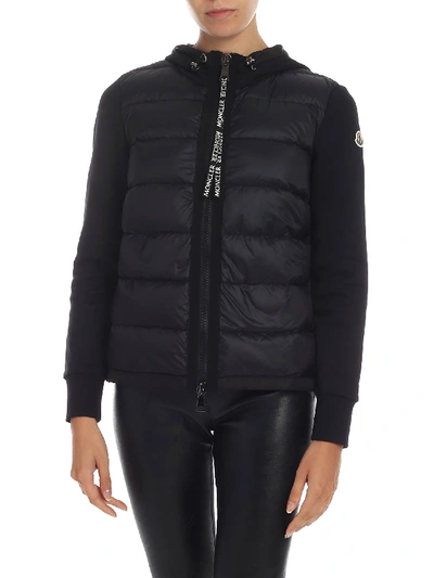 Shop Moncler Cardigan In Black With Down Jacket Detail