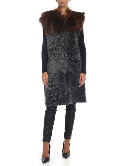 Shop Sofie D'hoore Reversible Waistcoat Colorblock Fur In Grey