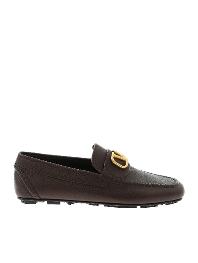 Shop Valentino Vlogo Loafers In Brown