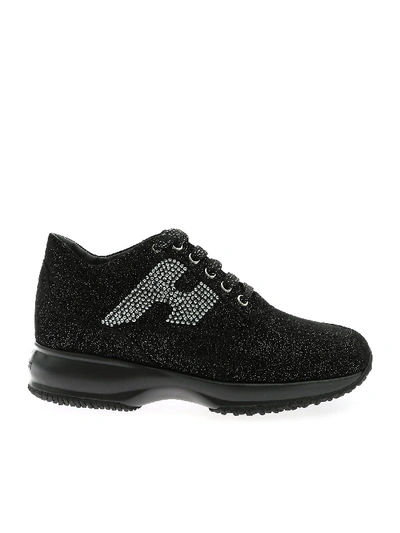 Shop Hogan Interactive Black Sneakers With Glitter