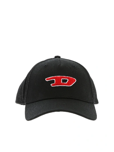 Shop Diesel Black Cap With Sponge Effect Logo