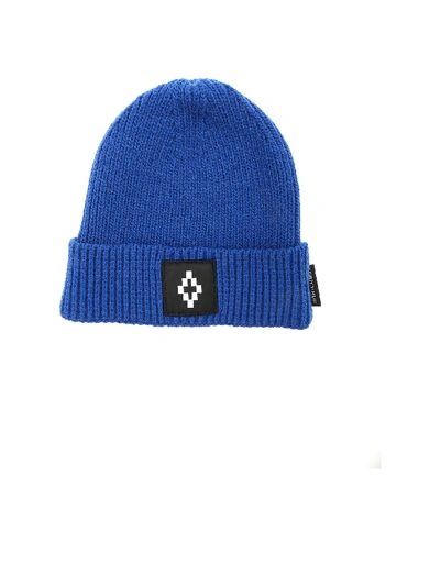 Shop Marcelo Burlon County Of Milan Electric Blue Beanie With Logo Patch