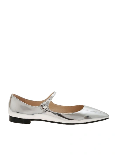 Shop Prada Pointed Ballerina In Laminated Silver Color