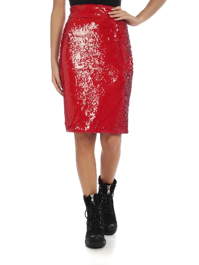 Shop Dondup Red Sequined Skirt