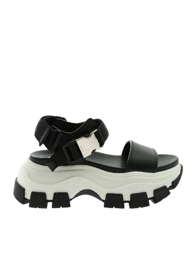 Shop Prada Block Sandals In Black With Maxi White Sole