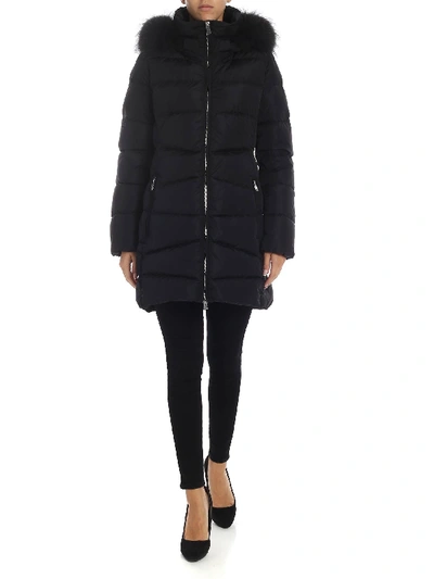 Shop Add Quilted Down Jacket In Black With Fur Insert