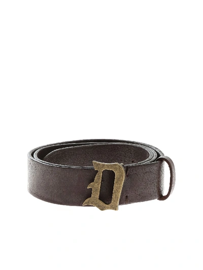 Shop Dondup Dark Brown Belt With Logo