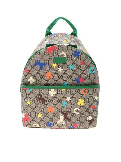 Shop Gucci Brown And Beige Backpack With Multicolor Prints