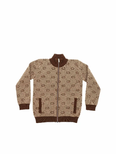 Shop Gucci Brown And Beige Cardigan With Gg Motif