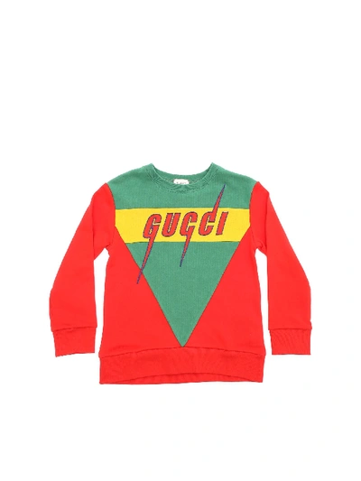 Shop Gucci Embroidered Logo Sweatshirt In Red And Green