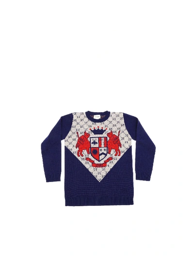 Shop Gucci Gg Wool Inlay Pullover In Blue