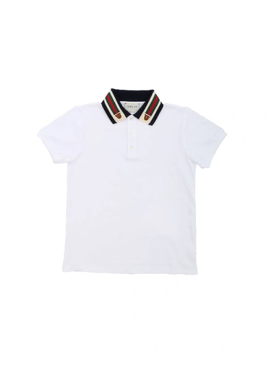 Shop Gucci Tiger Web Collar Polo In White