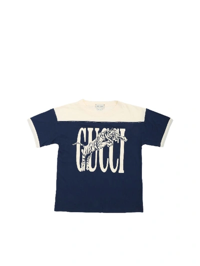 Shop Gucci Logo Print T-shirt In Blue