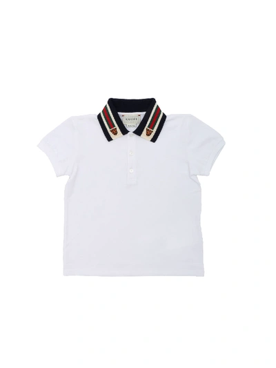 Shop Gucci Tiger Web Collar Polo In White