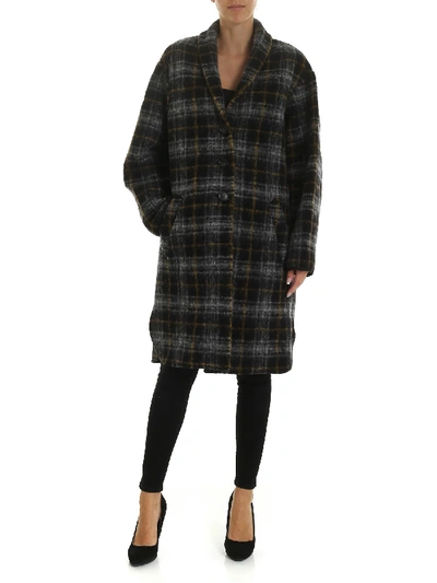 Shop Isabel Marant Étoile Gabriel Coat In Black And Yellow Check