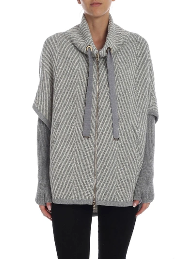 Shop Herno Cape With Stripes Pattern In Grey And White