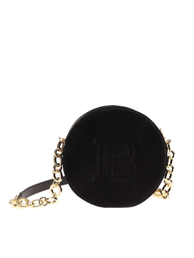 Shop Balmain Disco Shoulder Bag In Black Velvet