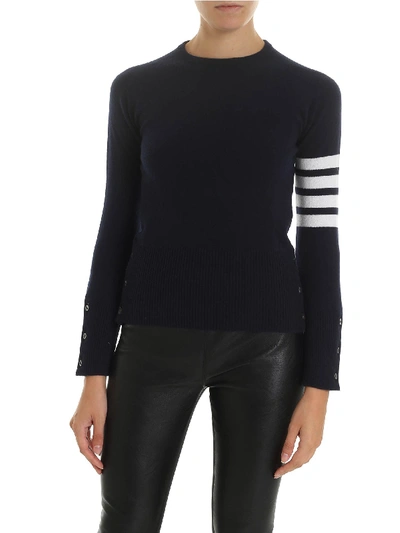 Shop Thom Browne Dark Blue Cashmere Pullover With Striped Pattern