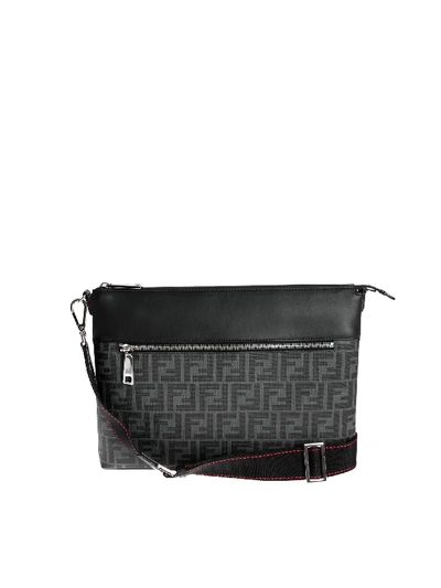 Shop Fendi Messenger Bag With Ff Motif In Black
