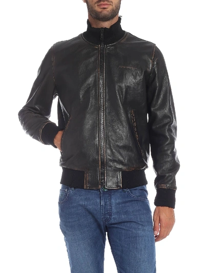 Shop Golden Goose Sadao Bomber Jacket In Black Leather