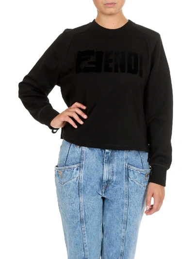 Shop Fendi Sweatshirt In Black With Ff In Mink Fur