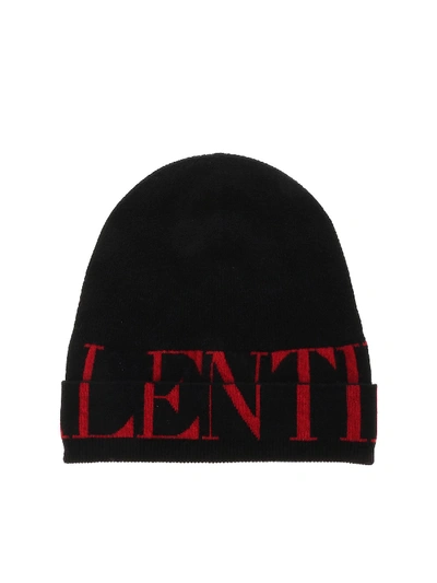 Shop Valentino Black Cap With Red Logo