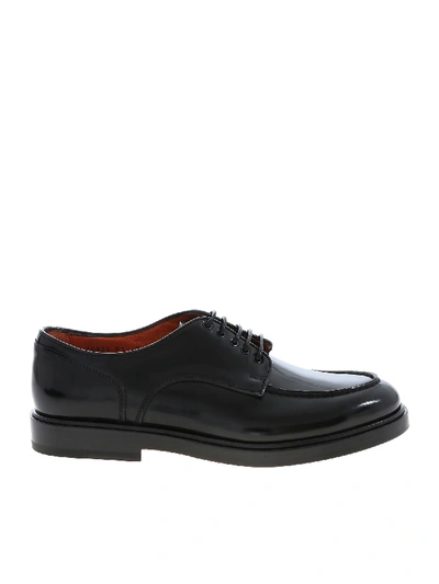 Shop Santoni Derby In Black Brushed Leather