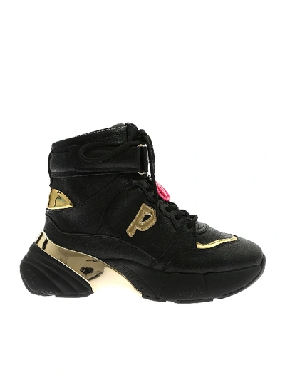 Shop Pinko Lugano 1 Sneakers In Black And Gold