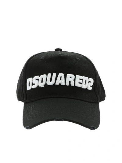 Shop Dsquared2 Black Hat With White Logo Embroidery