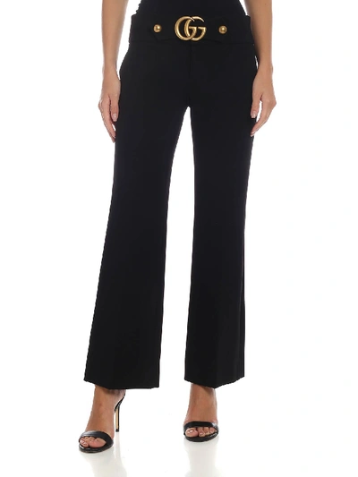 Shop Gucci Black Flared Trousers With Double G