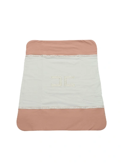 Shop Elisabetta Franchi White And Pink Blanket With Logo