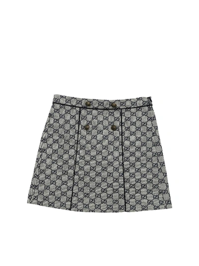 Shop Gucci Gg Fabric Skirt In Ivory And Blue Color In White