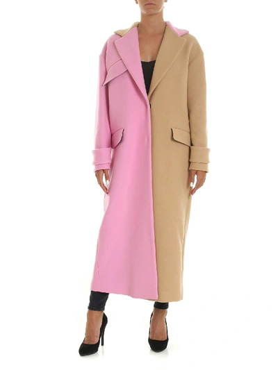 Shop Msgm Beige And Pink Two-tone Coat