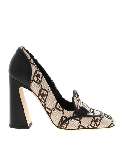 Shop Alberta Ferretti Printed Canvas Décolleté In Beige